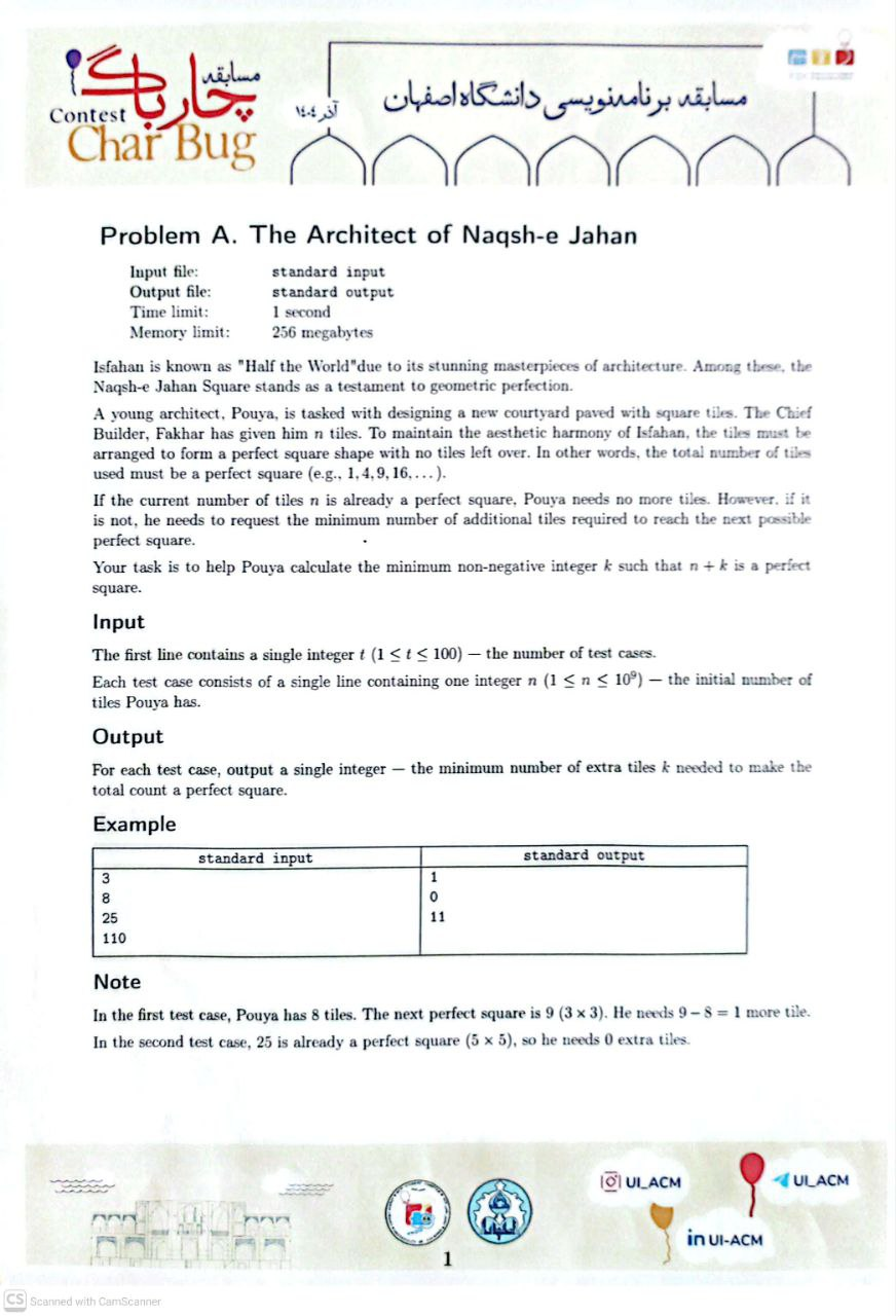 Problem A statement from CharBug2 contest